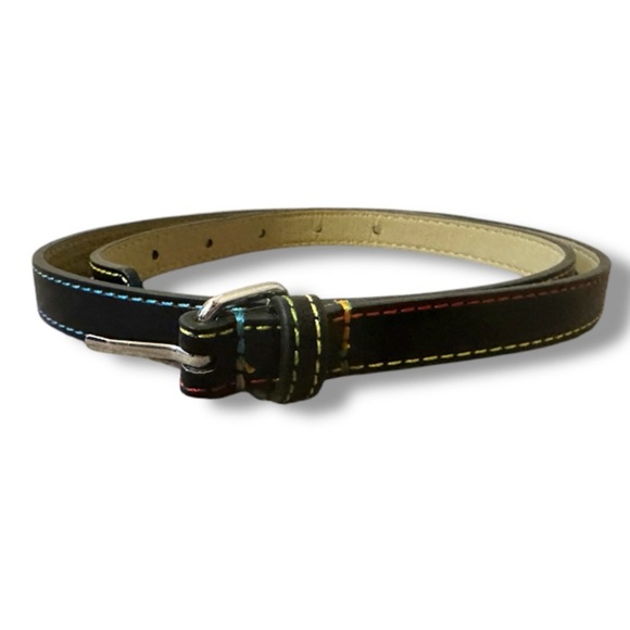 💙 Cat & Jack Black Faux Leather Belt with Multicolor Stitching Girls Size XL - Picture 1 of 12